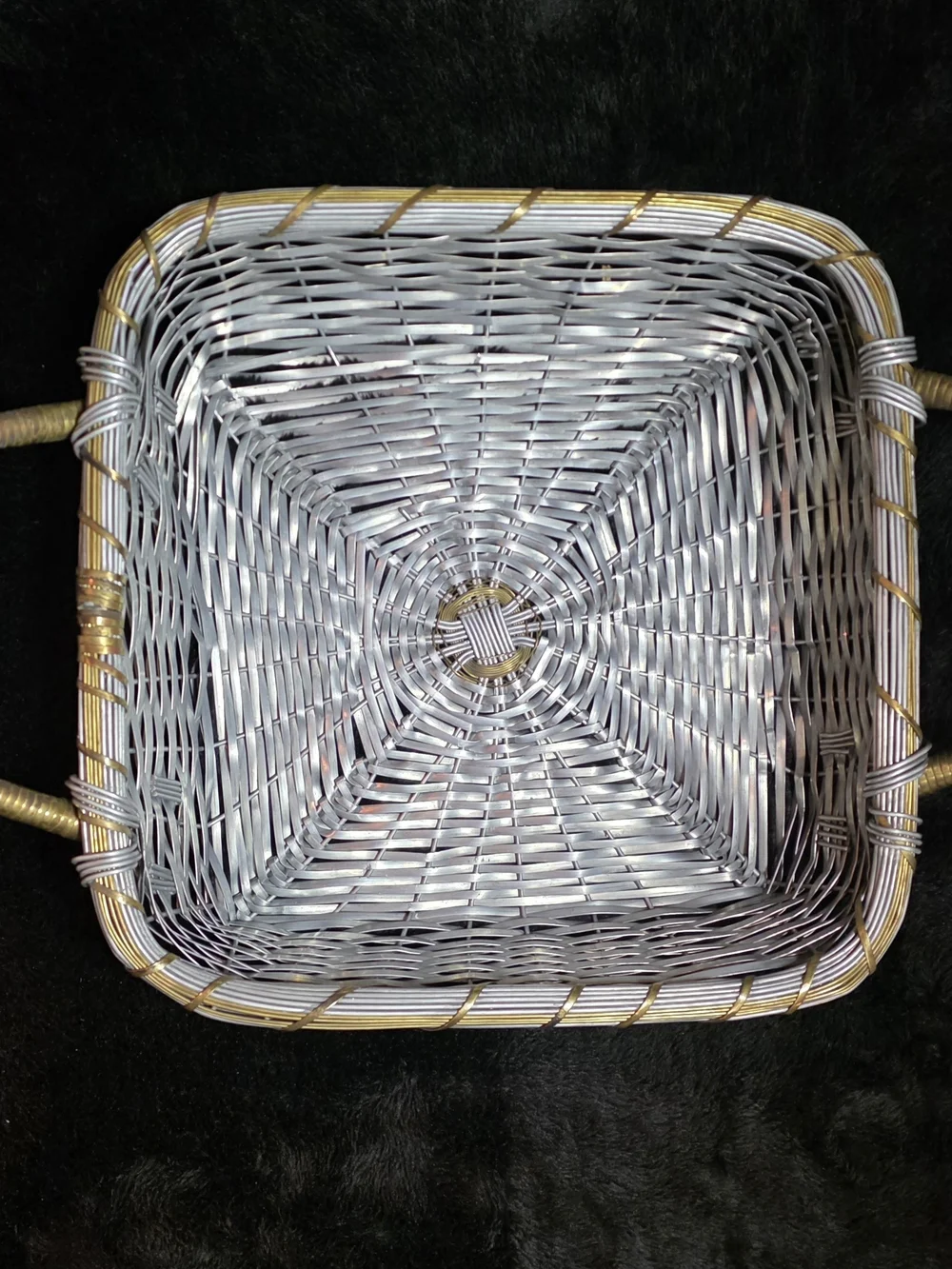 Vintage Aluminum And Brass Woven Basket For 10x10 Pyrex Dish